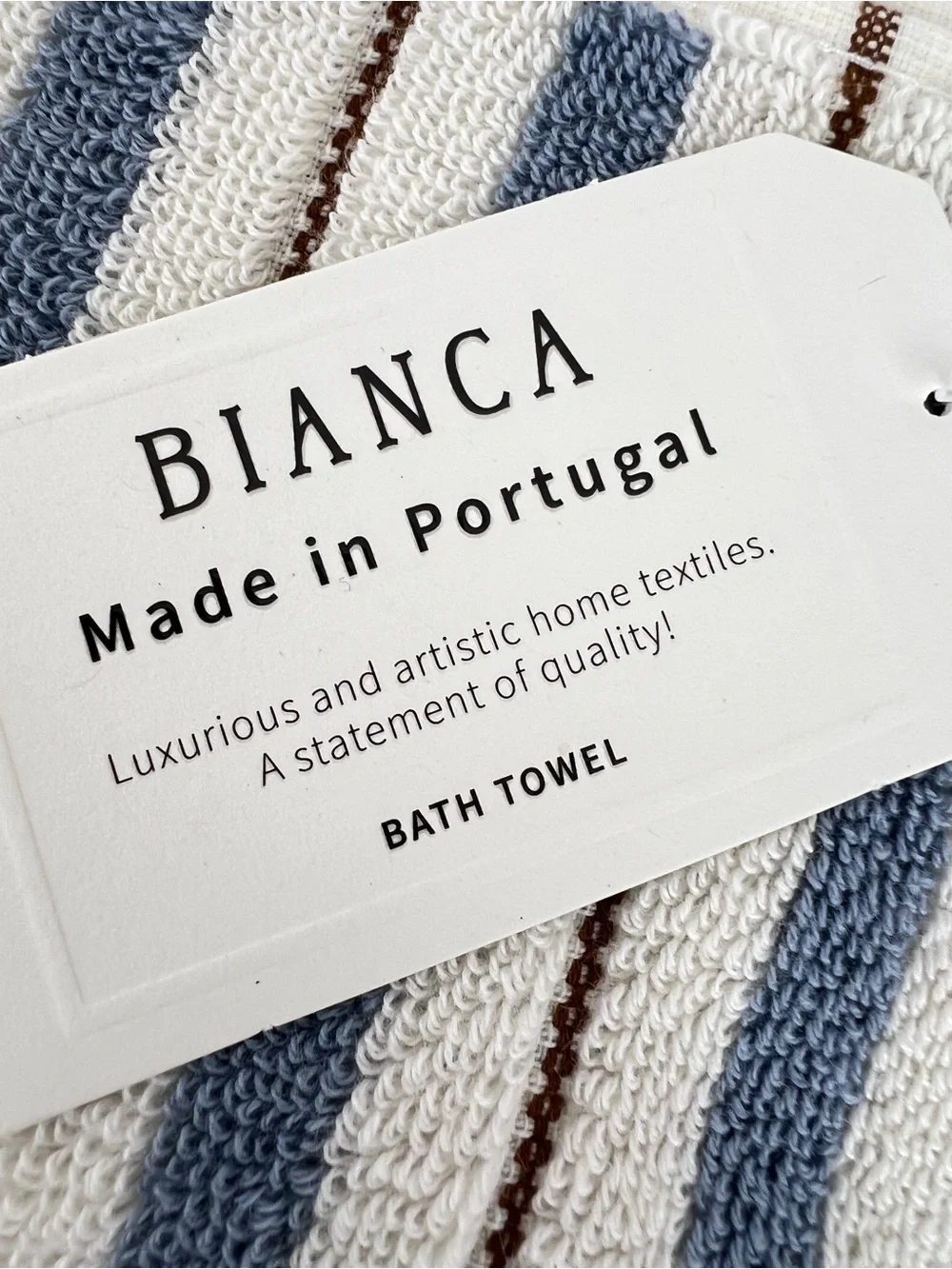 Bianca Bath Towel Set Blue Cream Brown Striped Soft Cotton Portugal 2 Pc NEW